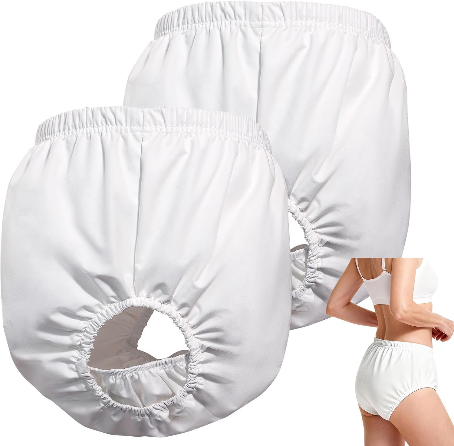 2-Pack Waterproof Reusable Adult Diaper Cover, M, for Women & Men | White Washable Adult Rubber Pants – Incontinence Protective Underwear,Leak-Proof Design Soft Noiseless Cloth-Like for Seniors