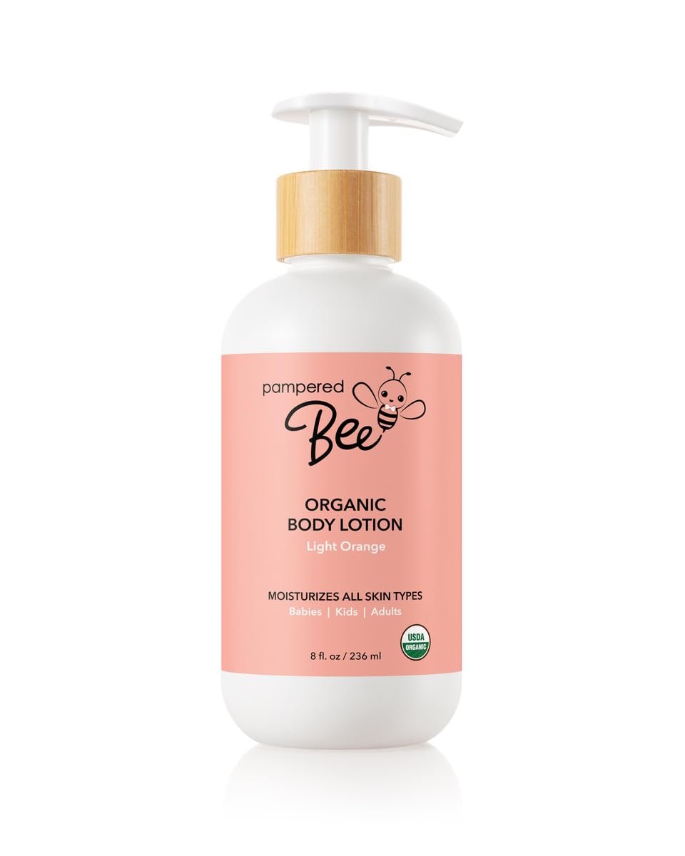 Organic Body Lotion (Light Orange) for Babies, Toddlers and Kids, With Capuaçu Seed Butter and Marshmallow Root – Moisturizing, Softening, Hydrating, 8 oz