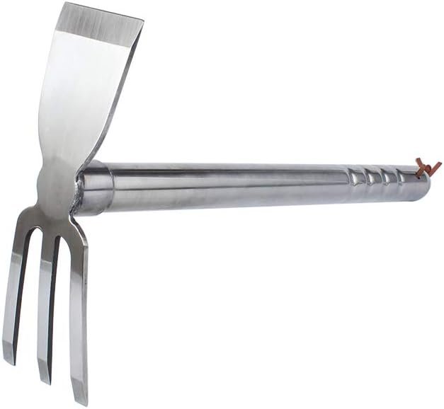 Stainless Steel Garden Hoe Rake Hand Tool, 15″ Metal Hand Hoe & 3 Prong Cultivator Dual Headed Gardening Tool for Weeding, Digging, Seeding Multipurpose