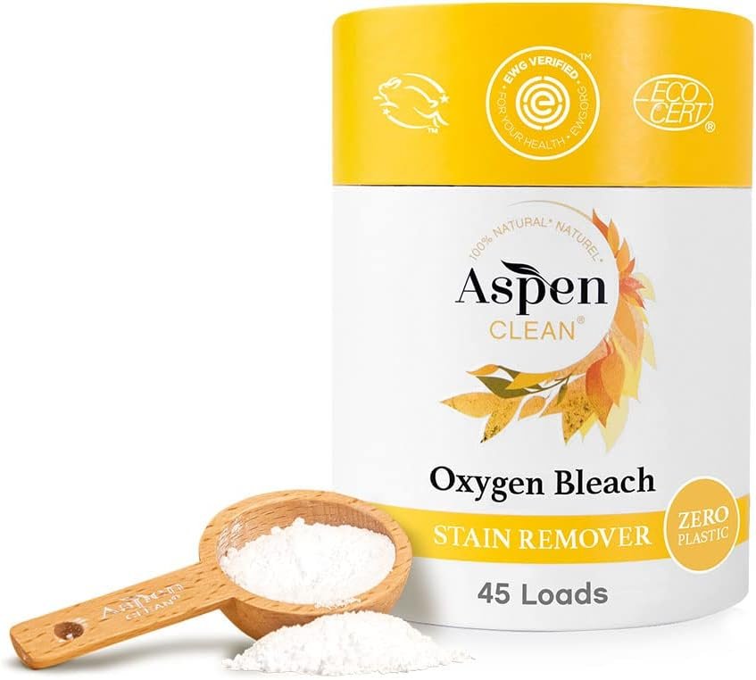 AspenClean Oxygen Bleach Powder | Unscented | 45 Loads | EWG Verified | Color Safe Laundry Stain Remover | Bleach Alternative | Hypoallergenic | Non-Toxic