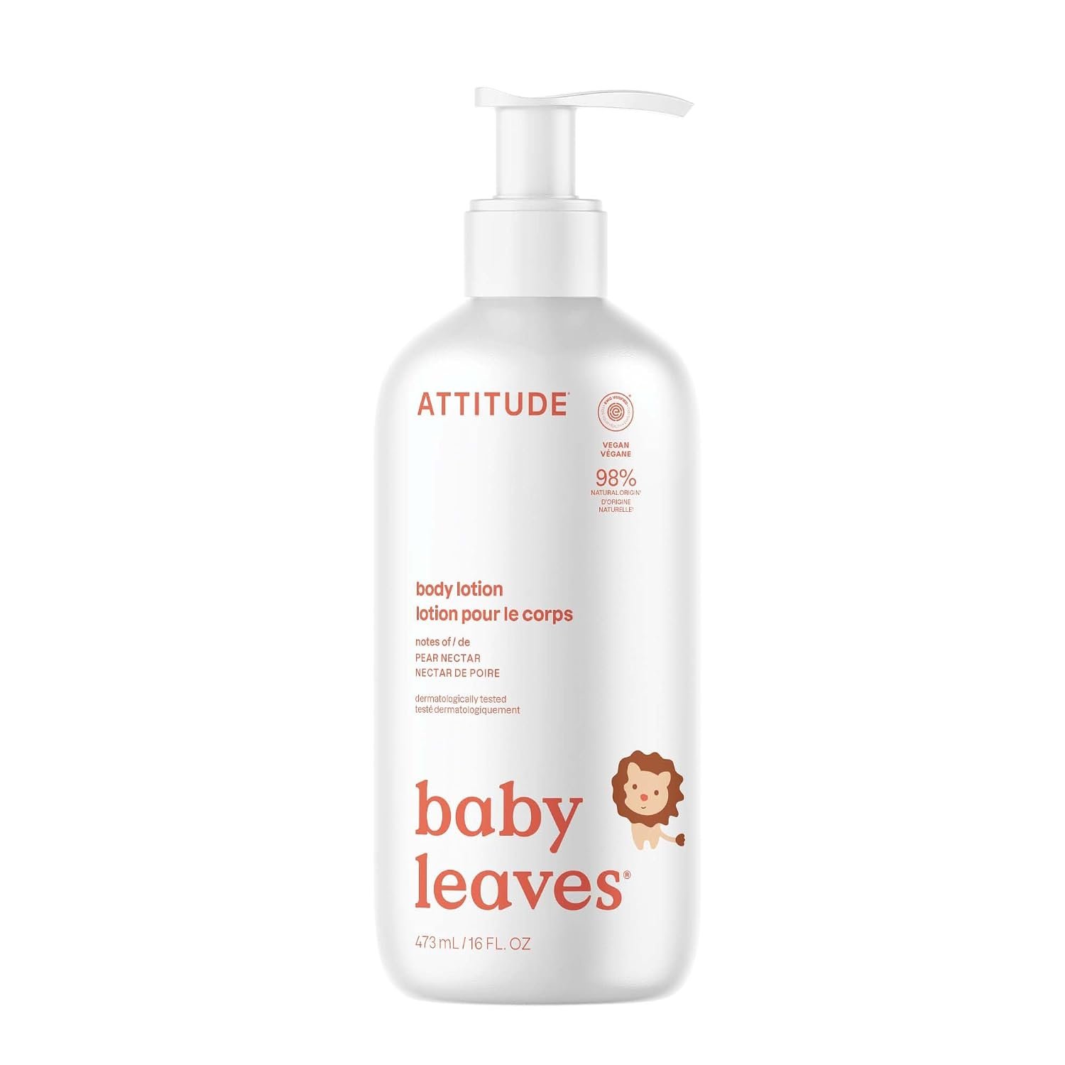 ATTITUDE Baby Lotion, EWG Verified Moisturizer, Dermatologically Tested Moisturizing Cream, Vegan and Cruelty-Free, Pear Nectar, 16 Fl Oz