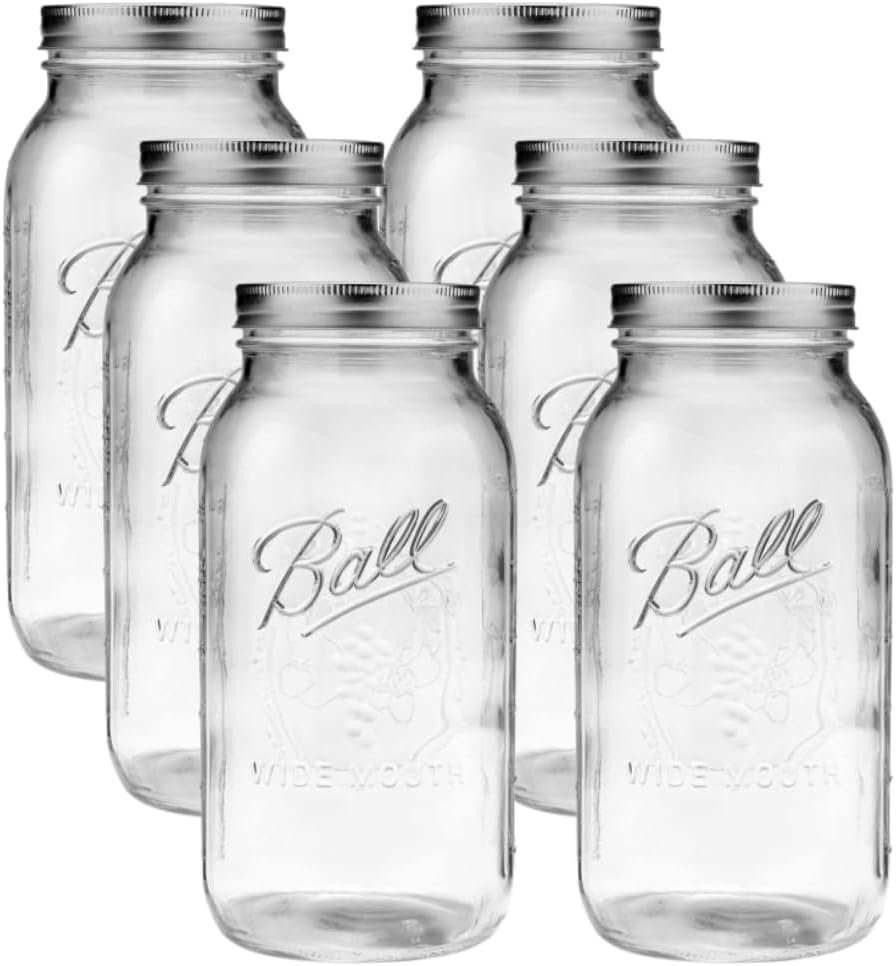 Ball – 64oz Wide Mouth Jars with Lids & Bands 6 Pack Jars | Half Gallon Large Glass Mason Jar for Food Storage with airtight Lid, 0.5 Gallon Glass Jar with Lid and Bands, Set of 6