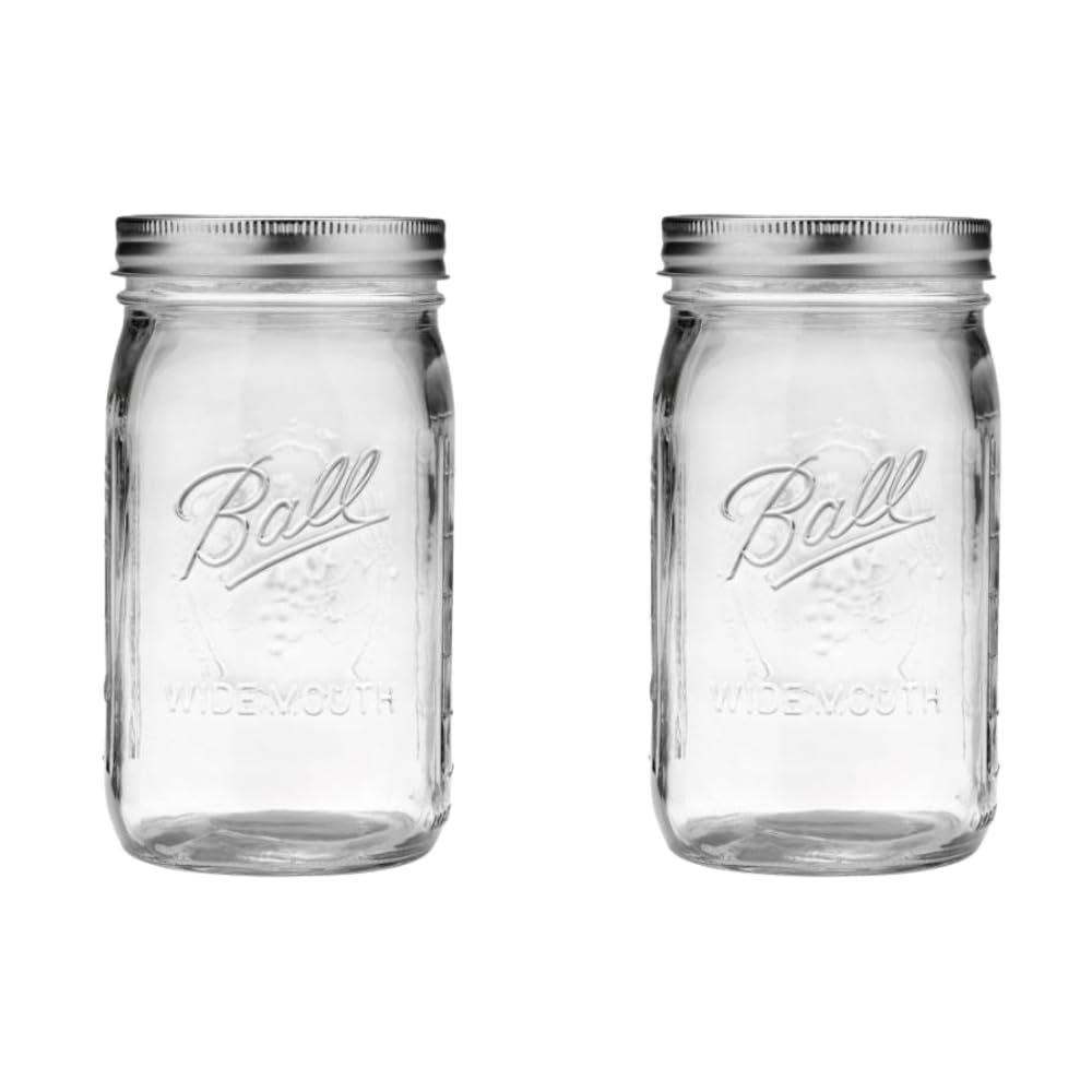 Ball Wide Mouth Glass Mason Jars with Lids and Bands, Used for Canning, Pickling, Juice, Jam, Jelly, Quart Size 32 Ounce (Pack of 2)