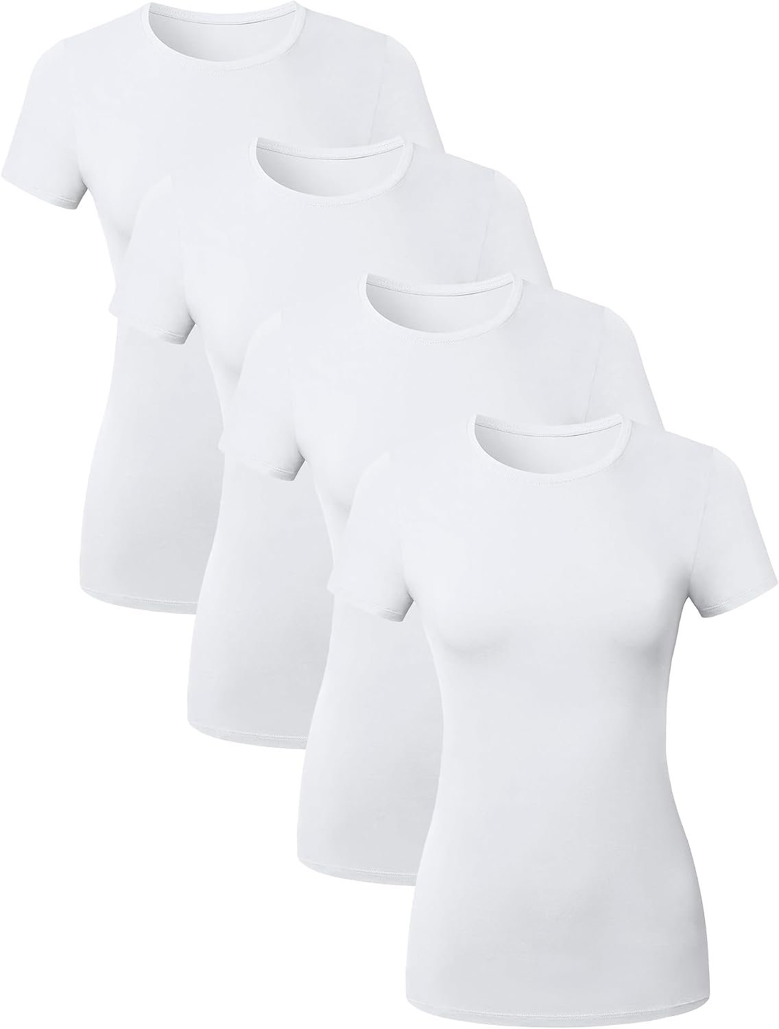 Women’s Cotton Crew Neck T-Shirt Casual Tee Top | 95% Cotton 5% Spandex Basic Lightweight Undershirt with Short Sleeves for Layering and Daily Wear