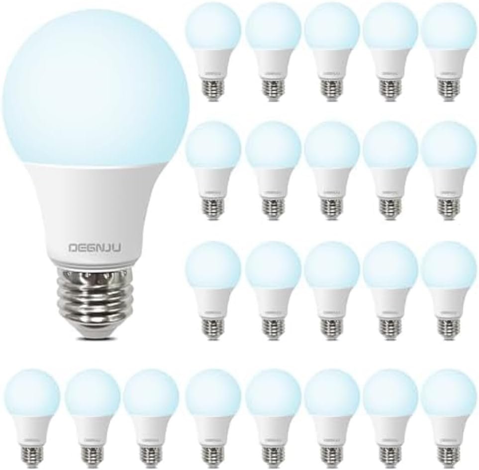 DEGNJU LED Light Bulbs Daylight 5000K, 60 Watt Equivalent LED Bulbs, A19 Standard Bulbs, 800 LM, 15000 Hours, E26 Base, Non-Dimmable, 8W LED Bulbs for Bedroom Living Room 24 Pack