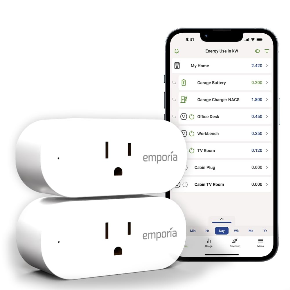 Emporia Energy Monitoring Smart Plug, WiFi Smart Outlet Plug Works with Alexa and Google Home – 15a WiFi Outlet with Timer, Mobile App, Home Energy Monitor, Scheduling – 2.4ghz WiFi Only (2 Pack)