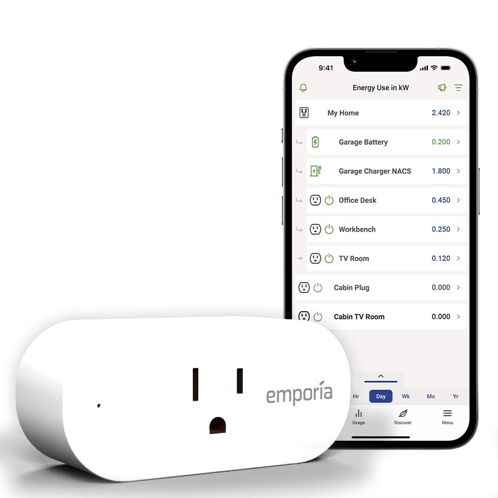 Emporia Energy Monitoring Smart Plug, WiFi Smart Outlet Plug Works with Alexa and Google Home – 15a WiFi Outlet with Timer, Mobile App, Home Energy Monitor, Scheduling – 2.4ghz WiFi Only (1 Pack)