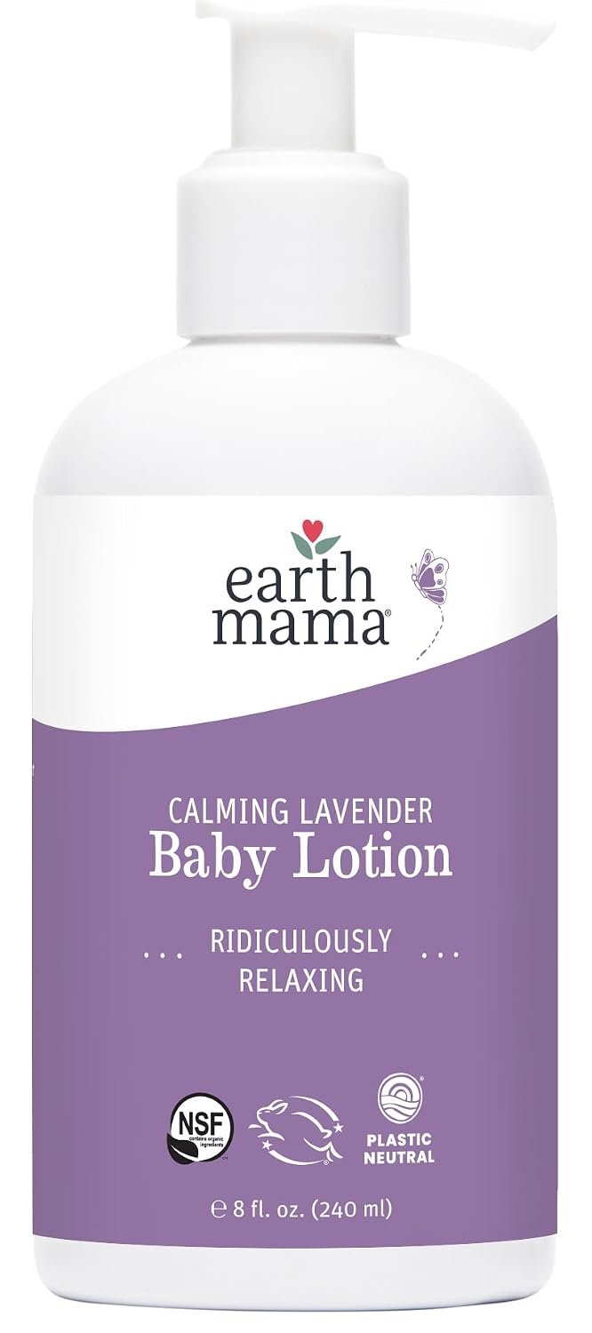Earth Mama Calming Lavender Baby Lotion for Dry Skin, Calendula Cream for Newborn Skin Care, Children’s Moisturizer with Aloe Juice, Rooibos, & Shea Butter, Lavender Lotion, 8 Fl Oz