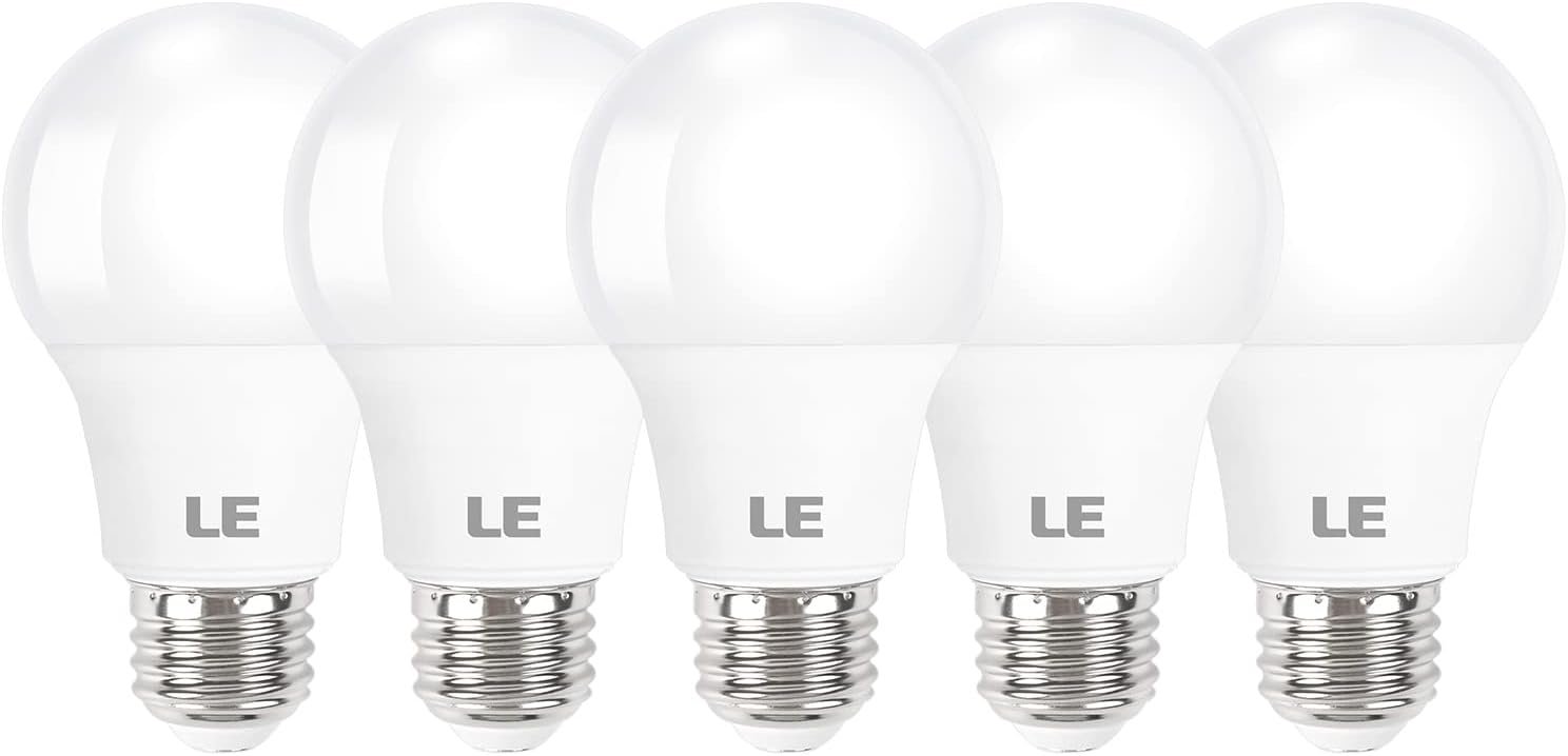 Lepro A19 E26 Non-Dim LED Light Bulbs 9W 800 Lumens Daylight White 5 Pack | 60W equivalent,Energy saving,Long lifespan,80 CRI,Flicker-free,Home,Living room,Bedroom,Kitchen,Dinning room,lamp