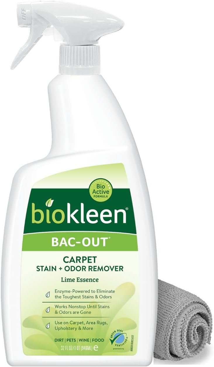 Biokleen Bac-Out Stain Remover for Clothes & Carpet – 32 Ounce – Natural, Enzymatic, Destroys Stains & Odors Safely, for Pet Stains, Laundry, Diapers, Wine, Carpets, Eco-Friendly, Plant-Based