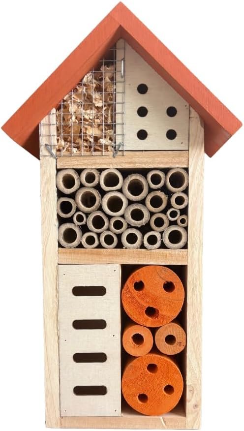 Lovebirds Pet Product Hanging Wooden Insect Hotel,House for Bee, Butterfly, Ladybirds,Insect Houses for the Garden Decor, 26×14.5x8cm, Bee House for Garden Pollinators