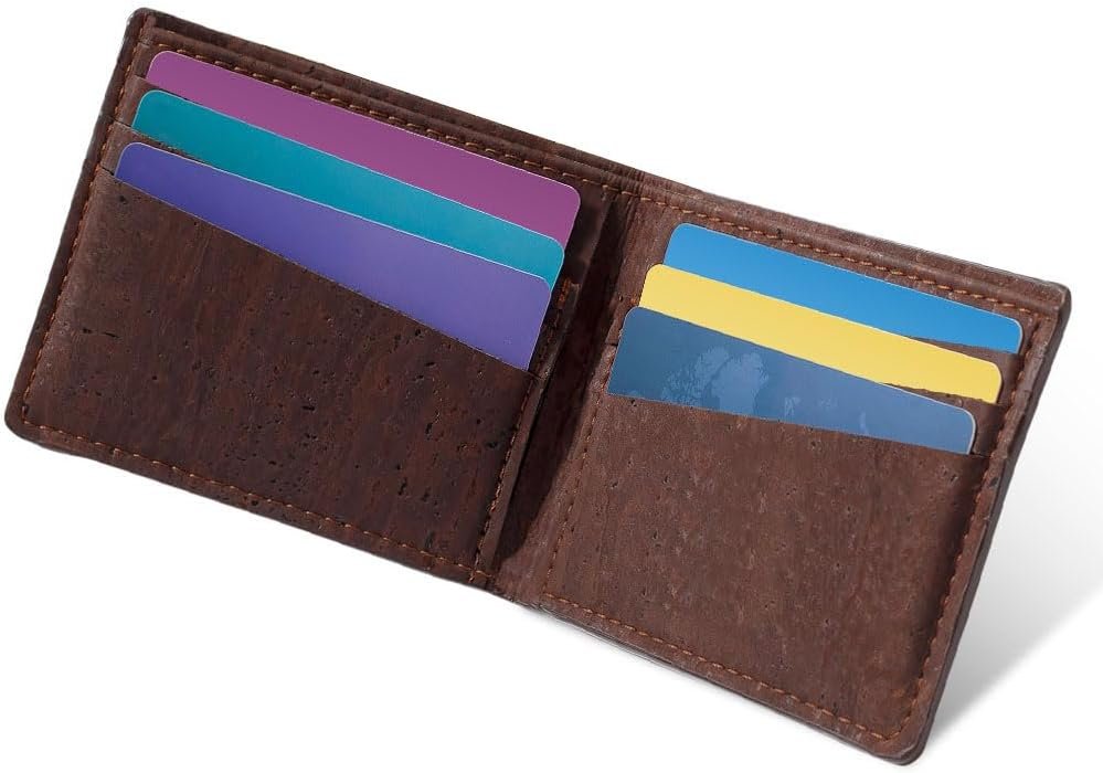 Cork Wallet Men Bifold Slim Minimalist Small Vegan Non-Leather