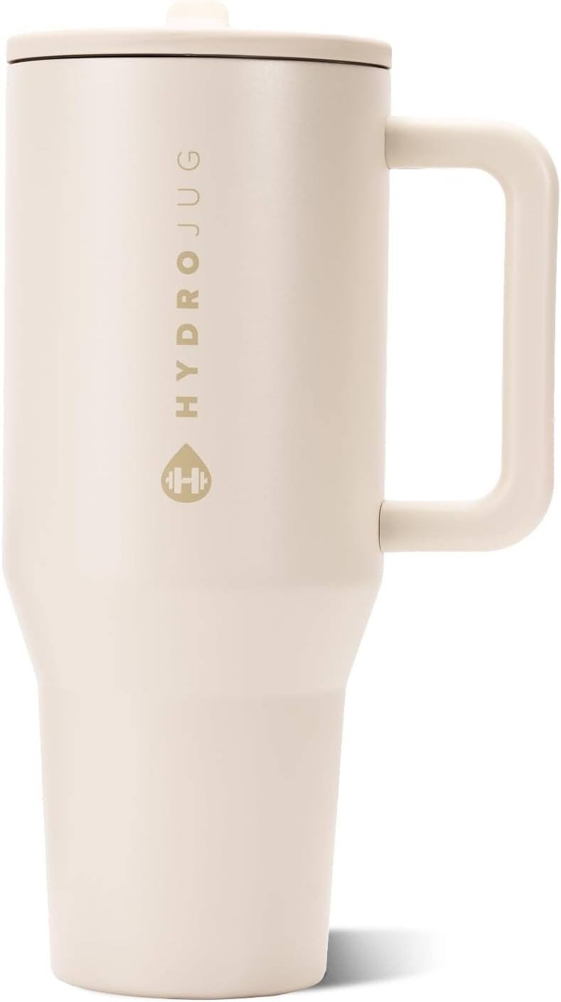 HydroJug Traveler 40oz, Insulated Tumbler with Handle & Straw, Cream