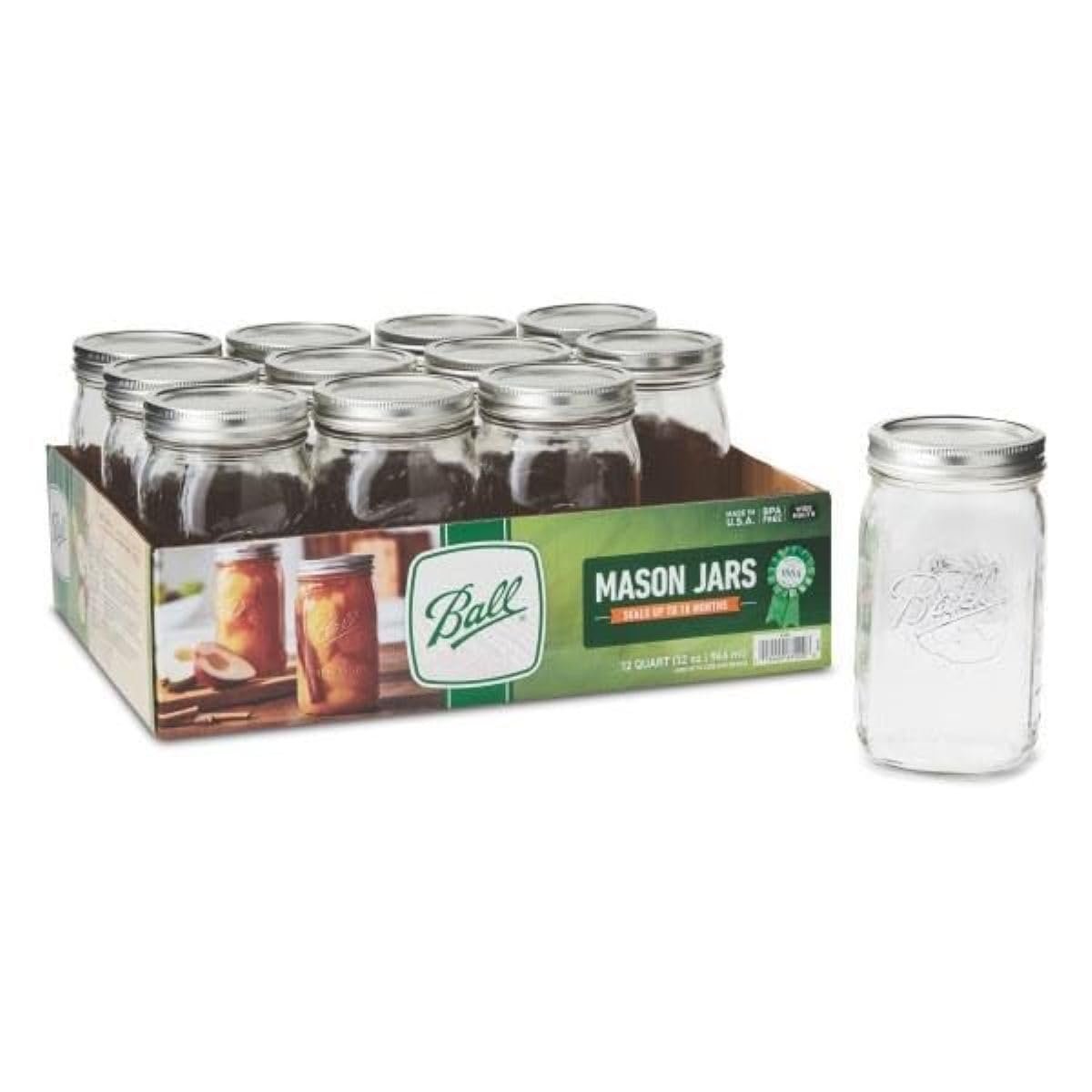 Ball – 32oz Wide Mouth Jars with Lids & Bands 12 Pack Jars, Large Glass Mason Jar for Food Storage with airtight Lid, 0.25 Gallon Glass Jar with Lid and Bands, Set of 12