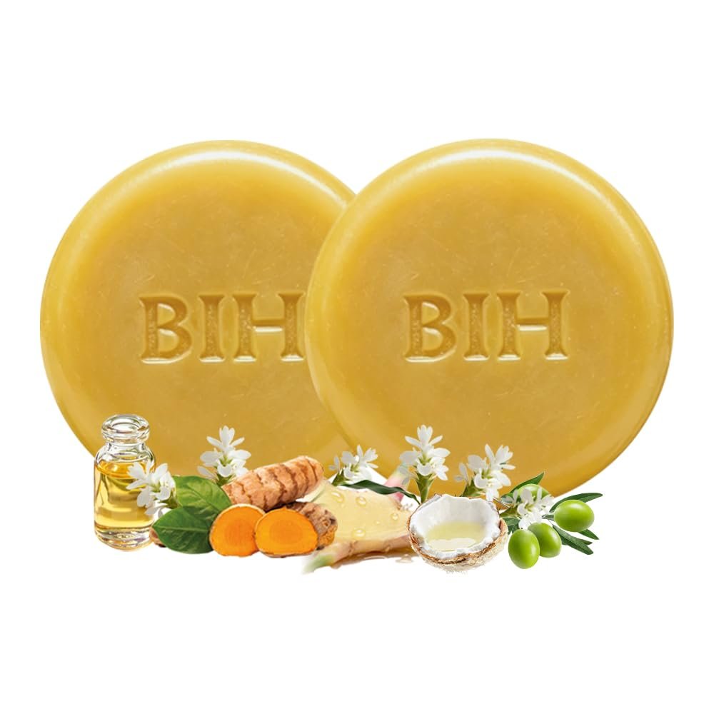 BIH 2 Pack Turmeric Hair Shampoo Bars, Ginger Soap for Growth Natural Turmeric Solid Bars for Hair Deep Cleansing