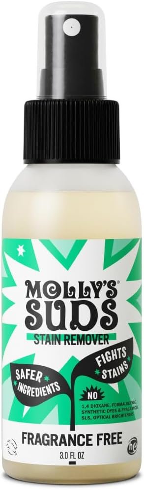 Molly’s Suds Stain Remover Spray | Gentle Yet Powerful, Great for Baby & Pet Stains | Clean, Simple Ingredients (Fragrance Free) (3 Fl Oz (Pack of 1))