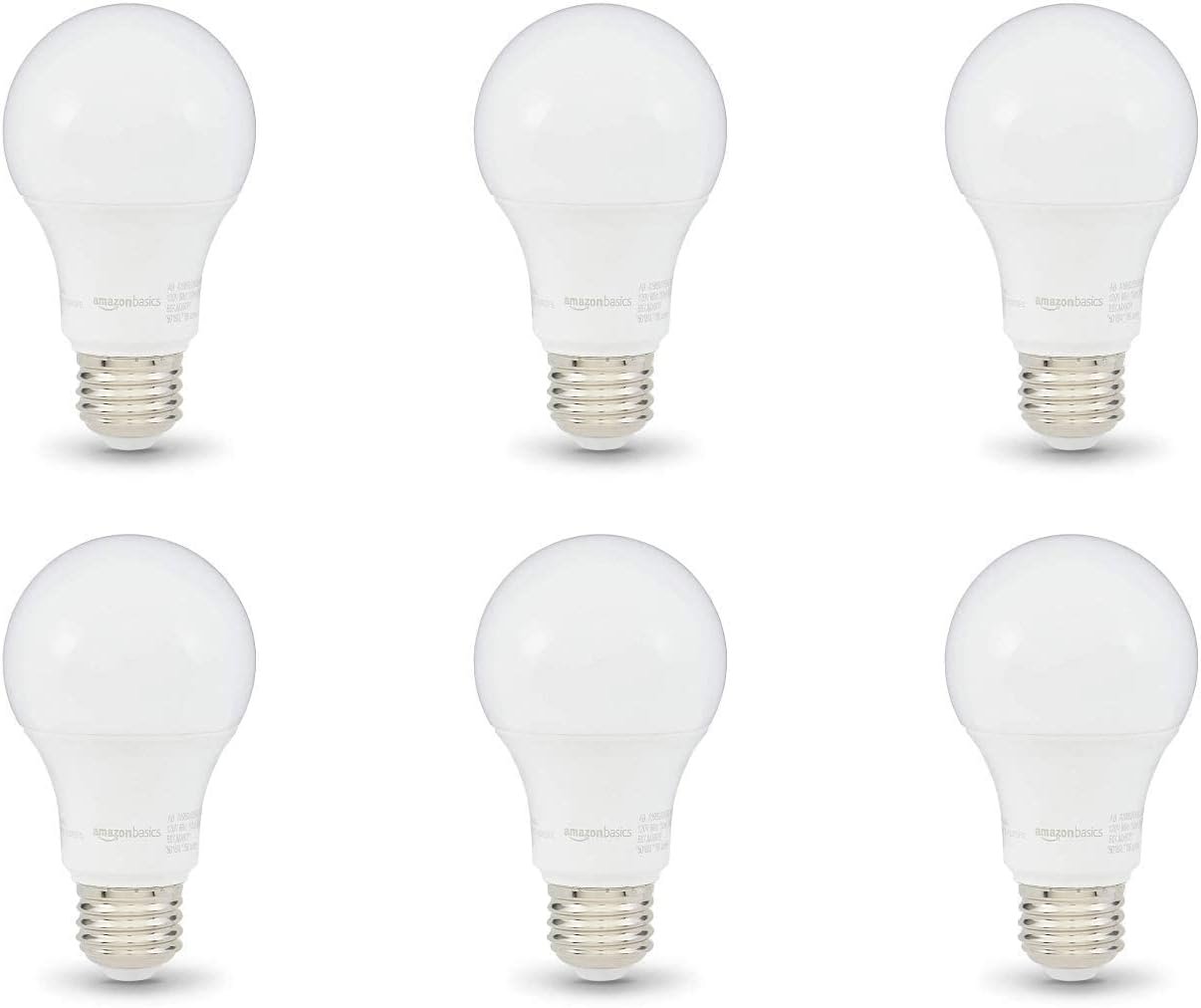 Amazon Basics A19 LED Light Bulbs, 60W Equivalent, 9W Energy Efficient, E26 Standard Base, Daylight White 5000K, Dimmable, 10,000 Hour Lifetime, 6-Pack