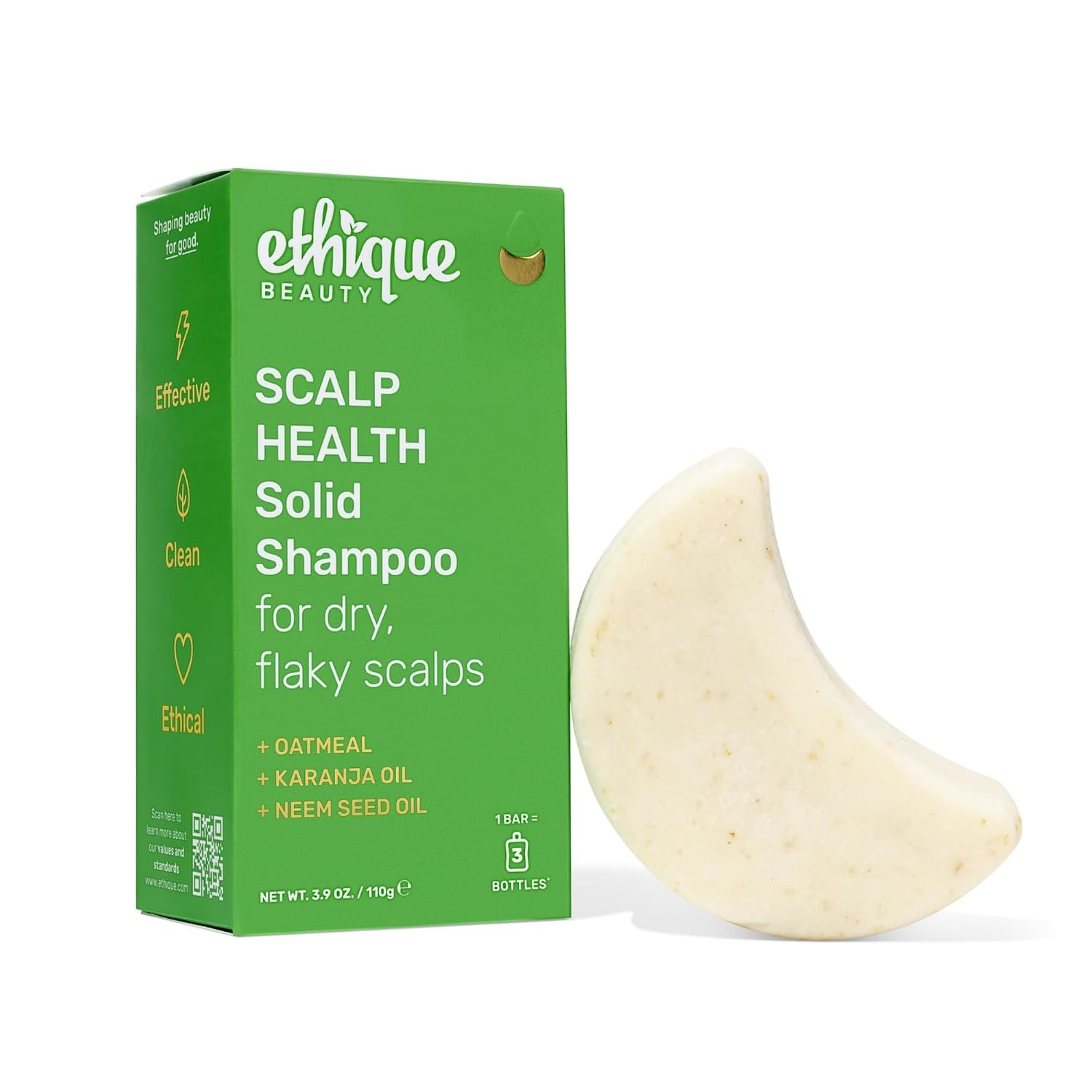 Ethique Scalp Health Shampoo Bar with Oatmeal, 3.88 oz | For itchy, dry, flaky scalps, plastic-free, vegan, cruelty-free