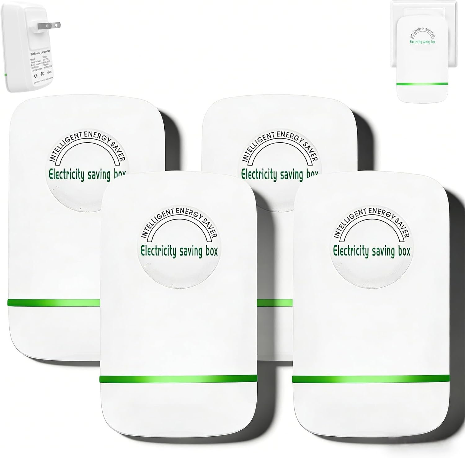 Plug in Power Box Saver, 2026 Upgrade Power Factor Saver, Surge Protection & Thermoregulation, 90V-250V 28KW Load, Plug and Play, Compact ABS Design, Hot Swappable for Home & Office (4PC)