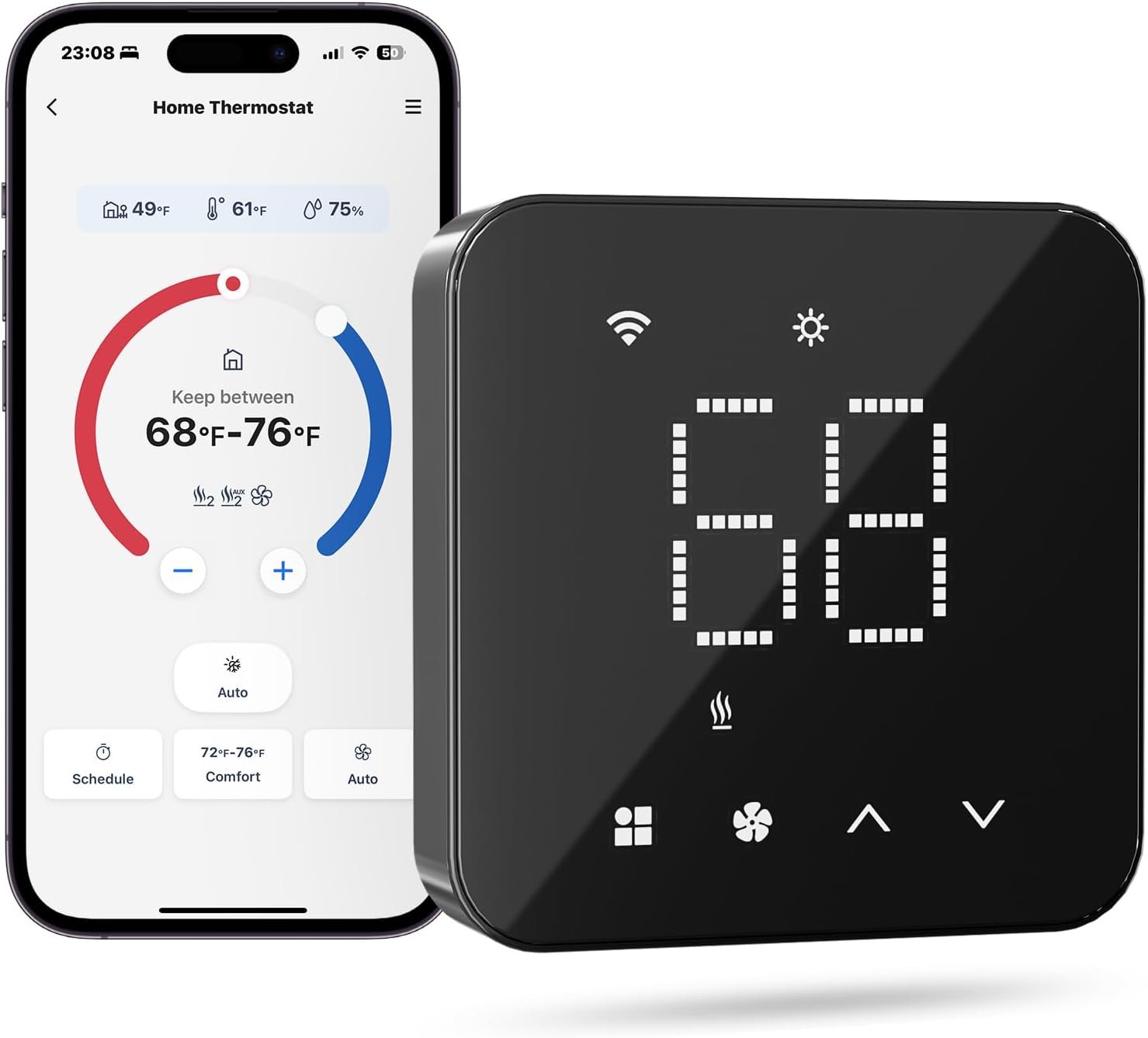 meross Matter Smart Thermostats for Home, Remote & Voice Control | WiFi Thermostat Works with Alexa, Apple Home, Google Assistant, C-Wire Required, Black