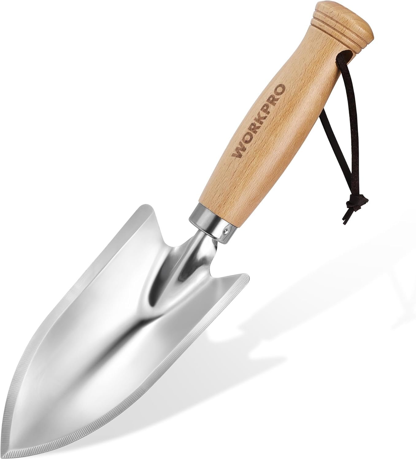WORKPRO 11″ Garden Hand Trowel, Heavy Duty Polished Stainless Steel | Garden Shovel with Wooden Handle, Hand Gardening Tool for Digging, Planting and Transplanting