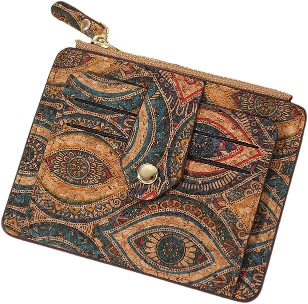 Portuguese Cork Wallet for Men & Women –Ultra-thin and ultra-light zipper coin purse – Natural Waterproof Cork Fabric, 10 Card Slots(4.7 * 3.5 inches) (blue eyes)