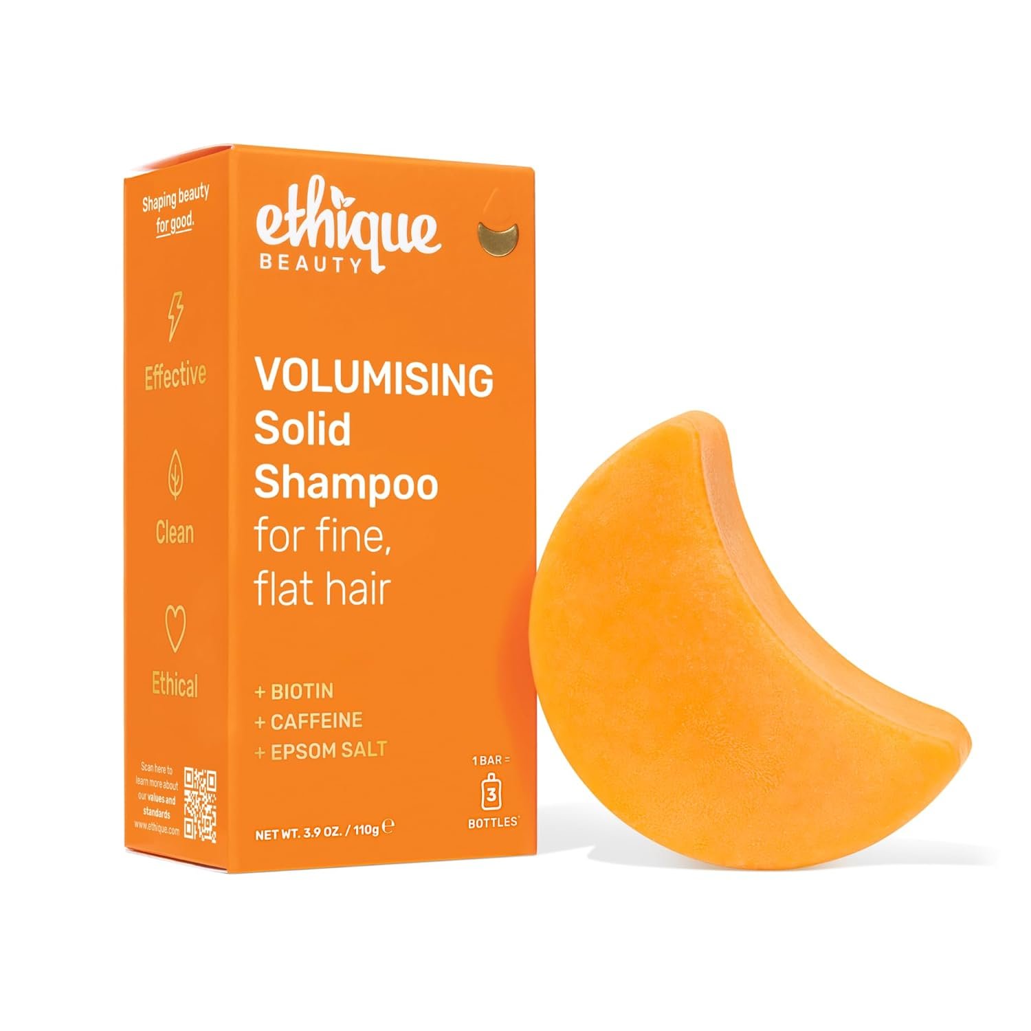 Ethique Volumizing Shampoo Bar with Biotin, 3.88 oz | For thin, fine hair, plastic-free, vegan, cruelty-free