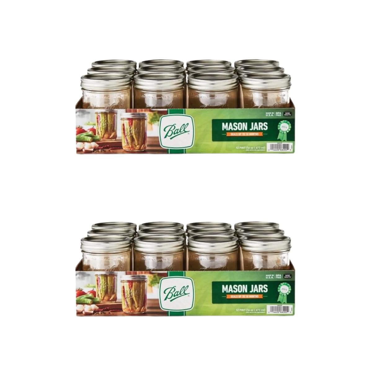 Ball Glass Mason Jars Regular Mouth 16oz (Pack of 24) with Lids and Bands, Used for Canning, Pickling, Juice, Jam, Jelly