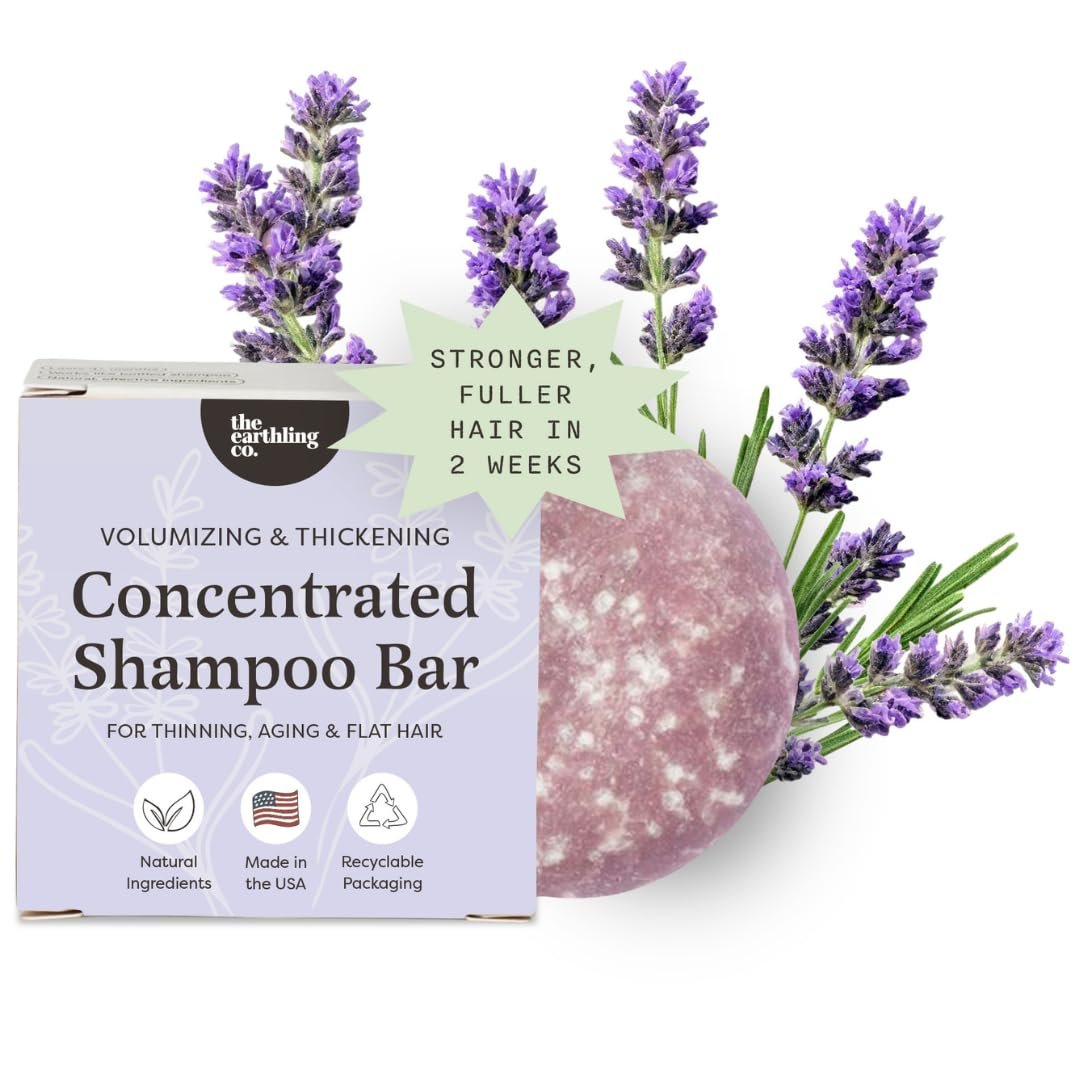 The Earthling Co. Volumizing Shampoo Bar For Hair Thickening, Fullness, Strength, and Hair Growth – Sulfate, Silicone, Paraben Free for Thinning, Flat, Fine Hair – Made in USA (Wild Lavender, 3oz)