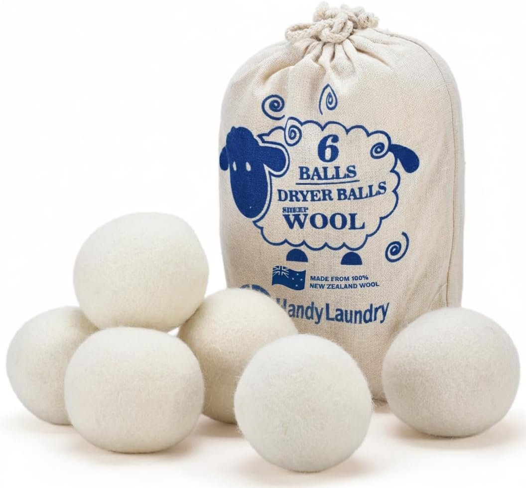 Handy Laundry Wool Dryer Balls – 2.5 Inch – Natural Fabric Softener, Reusable, Reduces Clothing Wrinkles and Saves Drying Time, Better Alternative to Plastic Balls and Liquid Softener (6-Pack)
