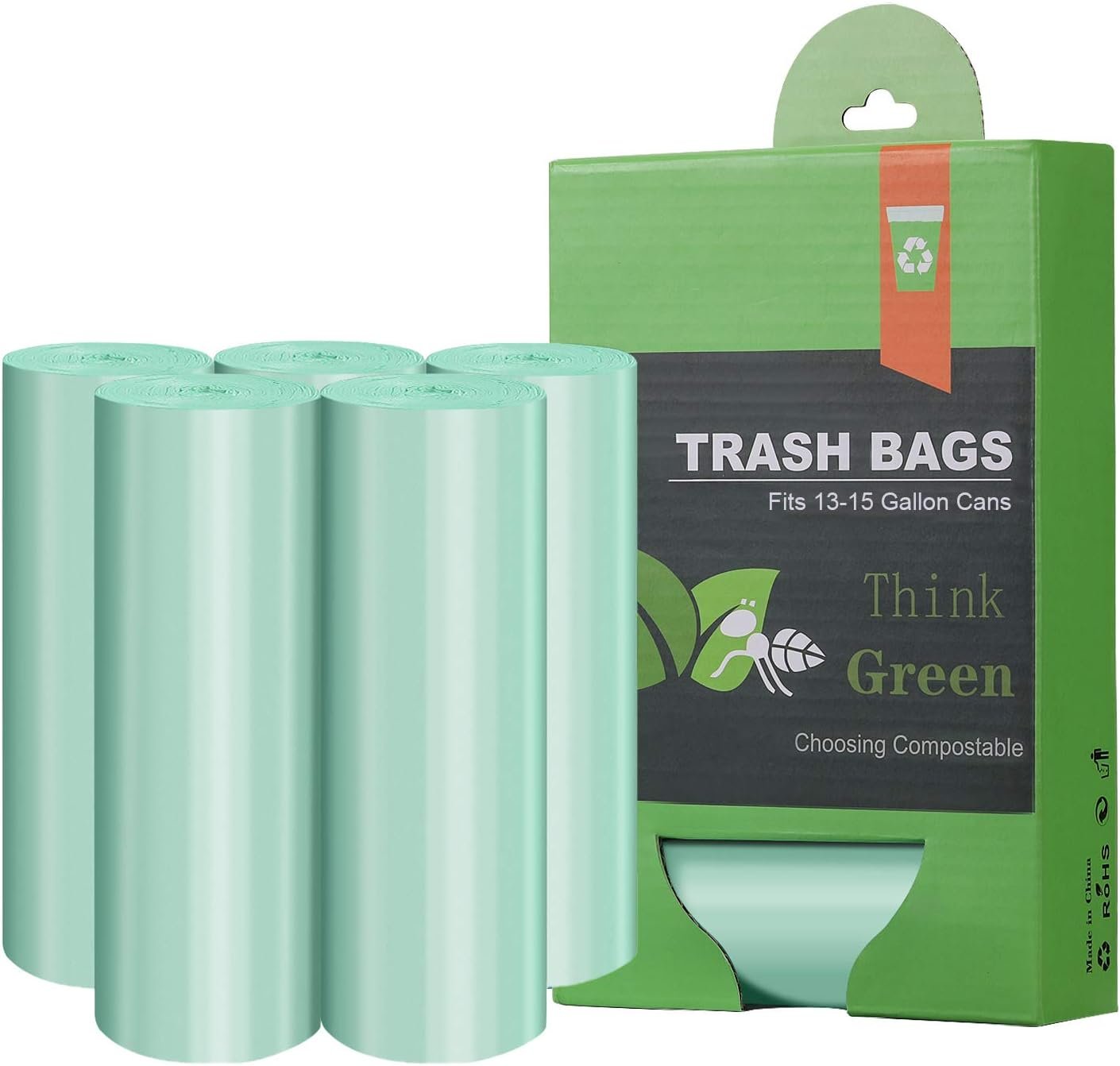Compostable Trash Bags，AYOTEE 13-15 Gallon Tall Kitchen Garbage Bags | Heavy Duty Unscented 1.18Mils 55 Liter, 60 Count,Strong Thicken Rubbish Waste Can Liners for Kitchen Garden Home