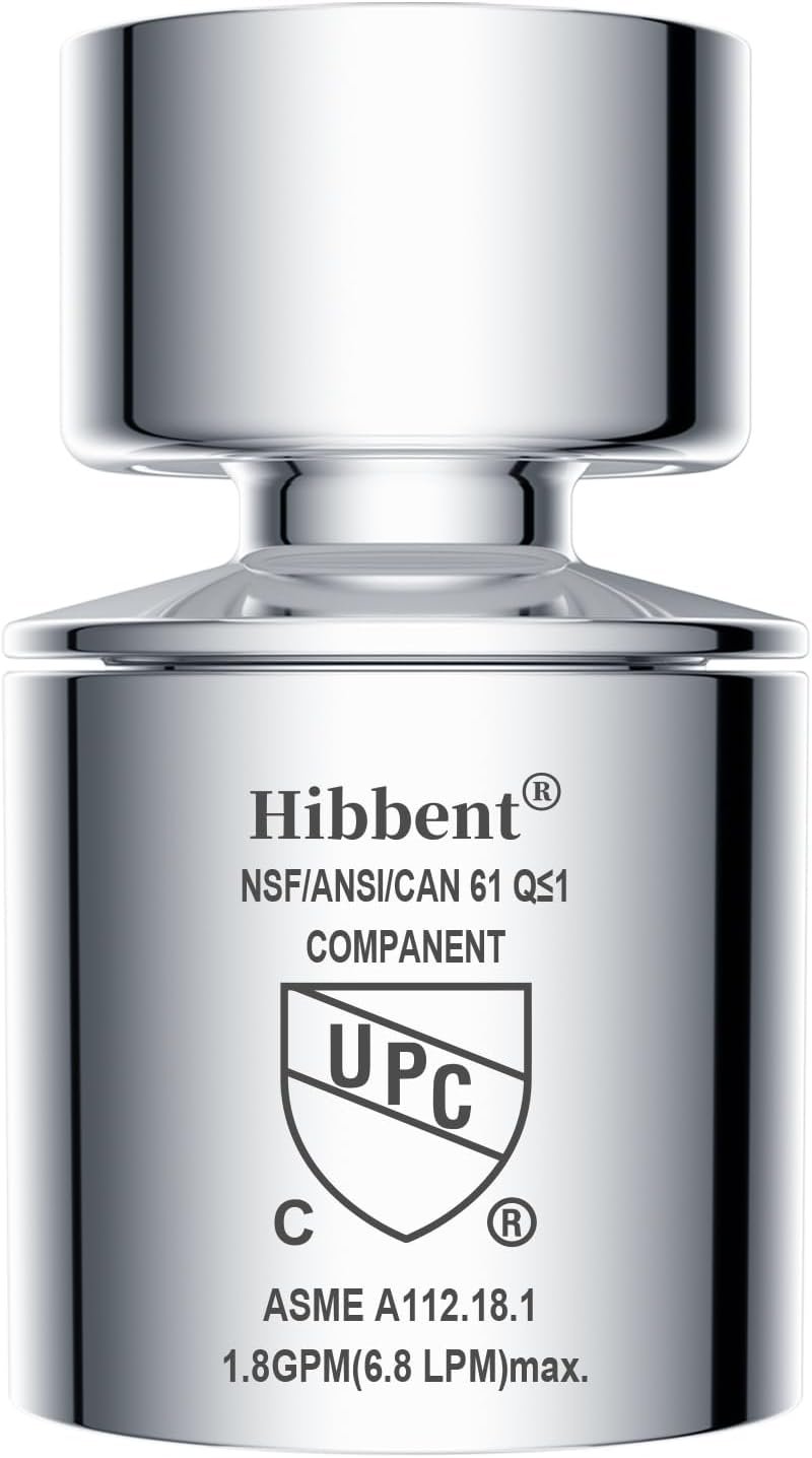 Hibbent NSF/ANSI/CAN 61 Certified Faucet Aerator, CUPC Certification 360° Swivel Kitchen Sink Aerator, Dual-function Sprayer Faucet Head, Faucet Replacement Part 55/64 Inch Female Thread – Chrome