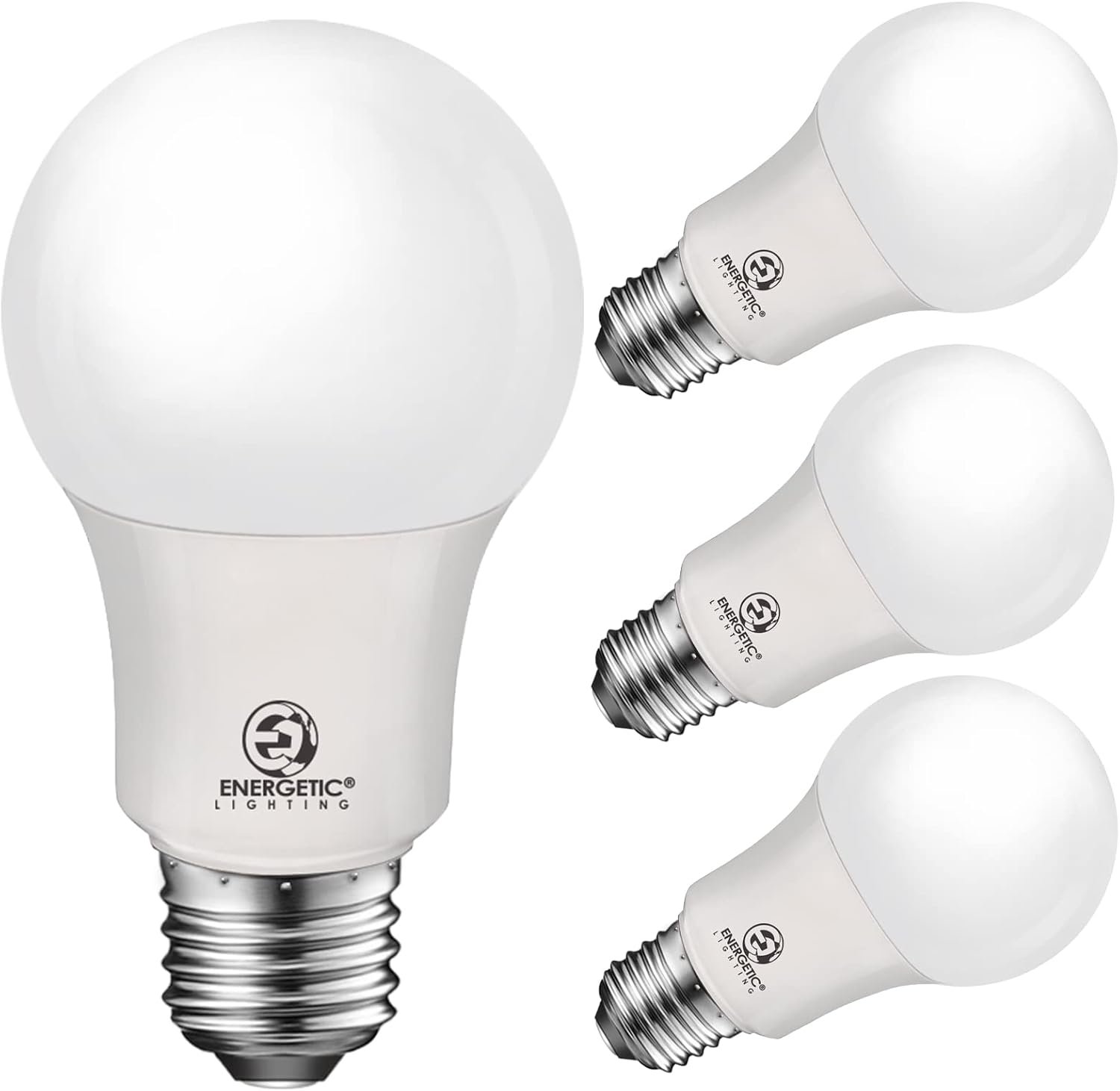 E ENERGETIC LIGHTING 40W Equivalent, A19 LED Light Bulb, 5000K Daylight(Natural White), E26 Standard Base, Non-Dimmable, 450lm, ETL Listed, 4-Pack