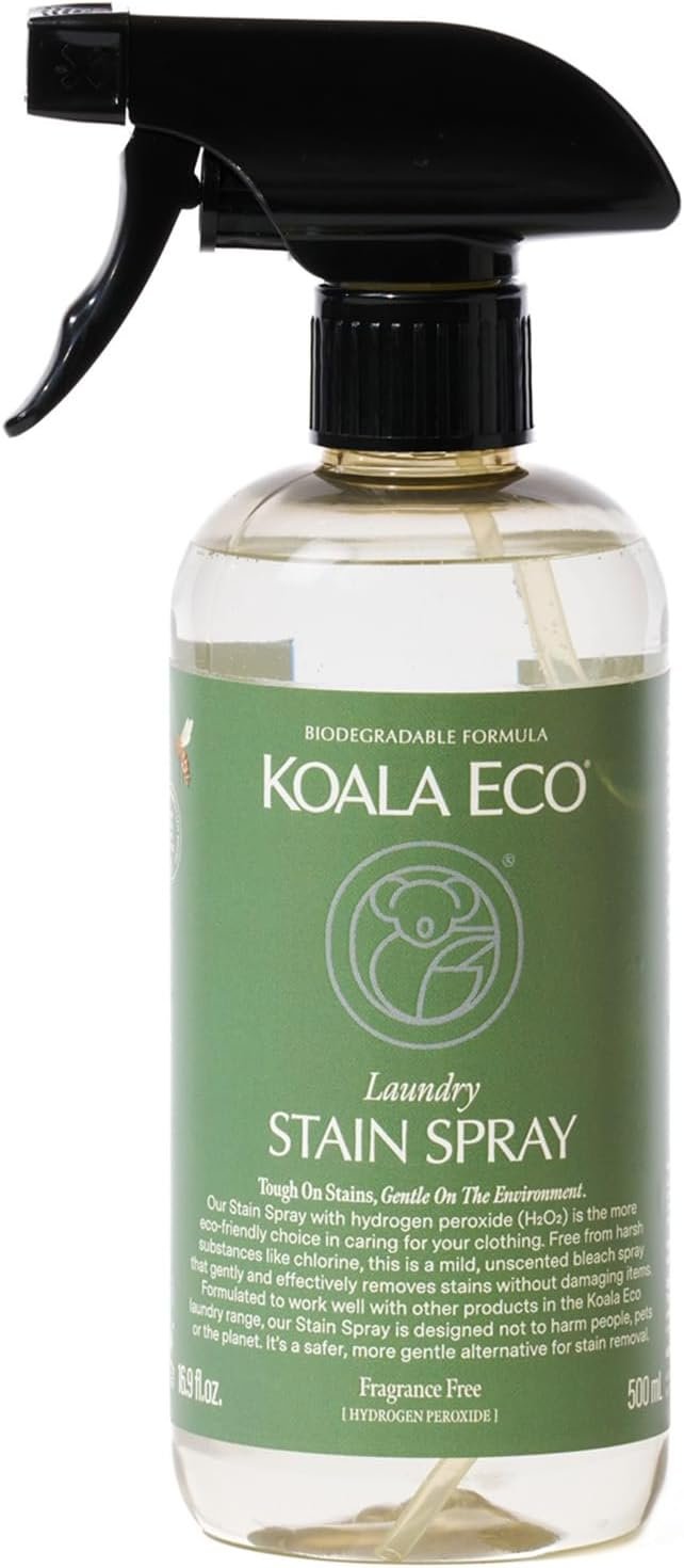 Koala Eco Stain Spray with Hydrogen Peroxide, Fragrance Free, 16oz | Oxygen-powered laundry pre-treat for everyday marks on washable fabrics — a simple, gentle formula.