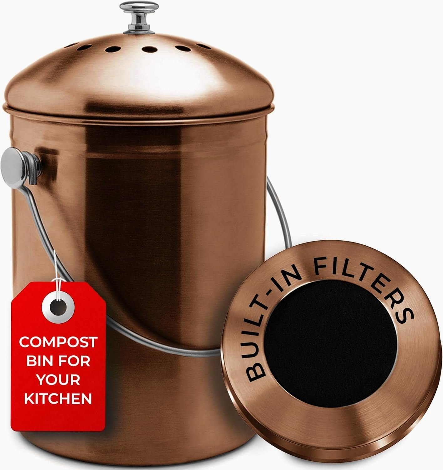 Epica Kitchen Compost Bin for Kicthen Countertops, 1.3 Galllon – Copper