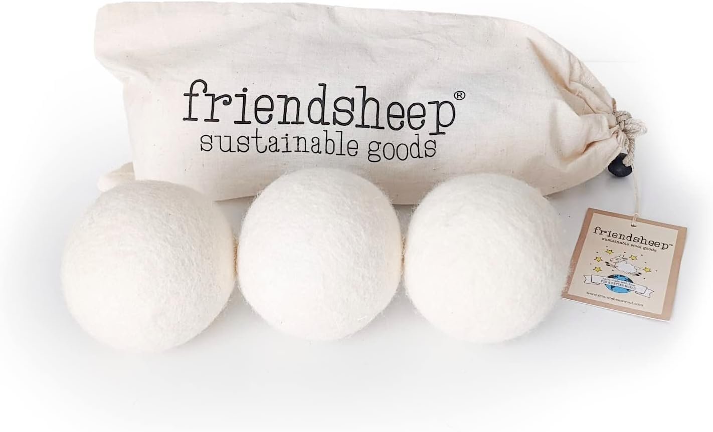 Friendsheep Wool Dryer Balls, Organic Reusable Fabric Softener Alternative for Laundry, Handmade, Fair Trade, Hypoallergenic, Eco-Friendly, Plastic-Free (3 Pack XL – White Trio) | Reusable fabric softener alternative Organic wool, handmade, fair trade, hypoallergenic, eco-friendly, plastic-free