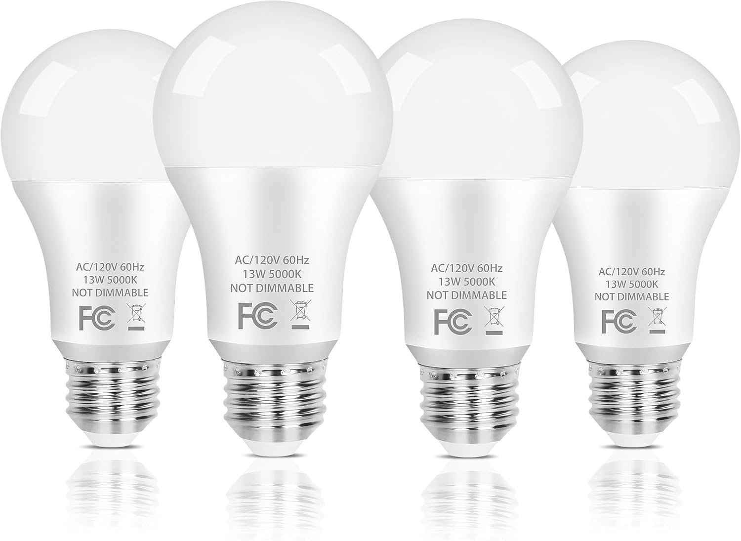 PARTPHONER A19 LED Light Bulb, 100 Watt Equivalent LED Bulbs, 13W Daylight White 5000K, 1500LM, E26 Standard Base Non-Dimmable White LED Light Bulb, CRI 85+, 4-Pack