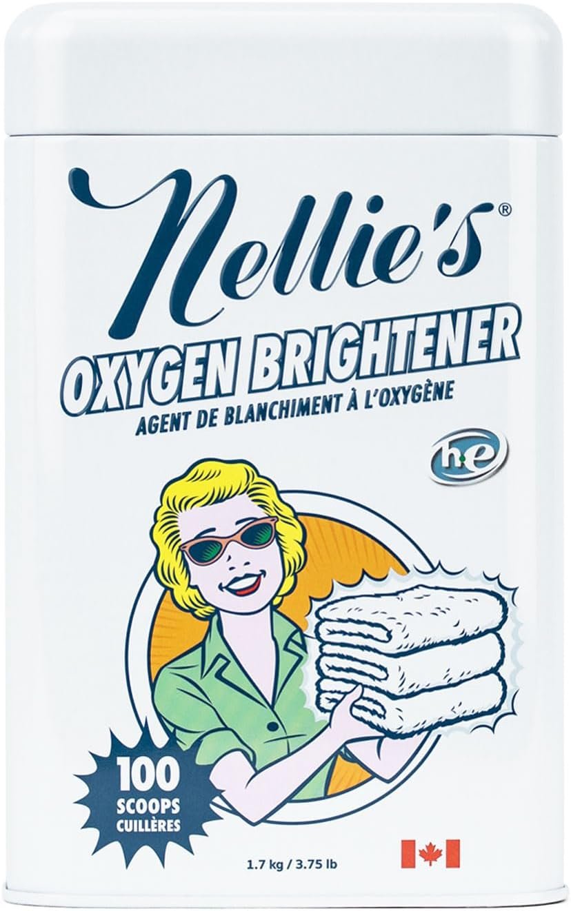 Nellie’s Oxygen Brightener | Bleach Alternative Laundry Booster | 100 Loads | Chlorine-Free, Colour-Safe & Septic-Safe, Concentrated Oxygen Brightener Powder, Made in Canada