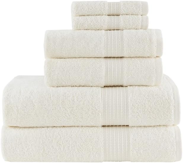 Madison Park Organic Cotton Bath Towel Set Absorbent, 6 Piece, Ivory | Quick Dry, Plush Feel, Hotel Quality for Bathroom, Oversized, OEKO-TEX Certified