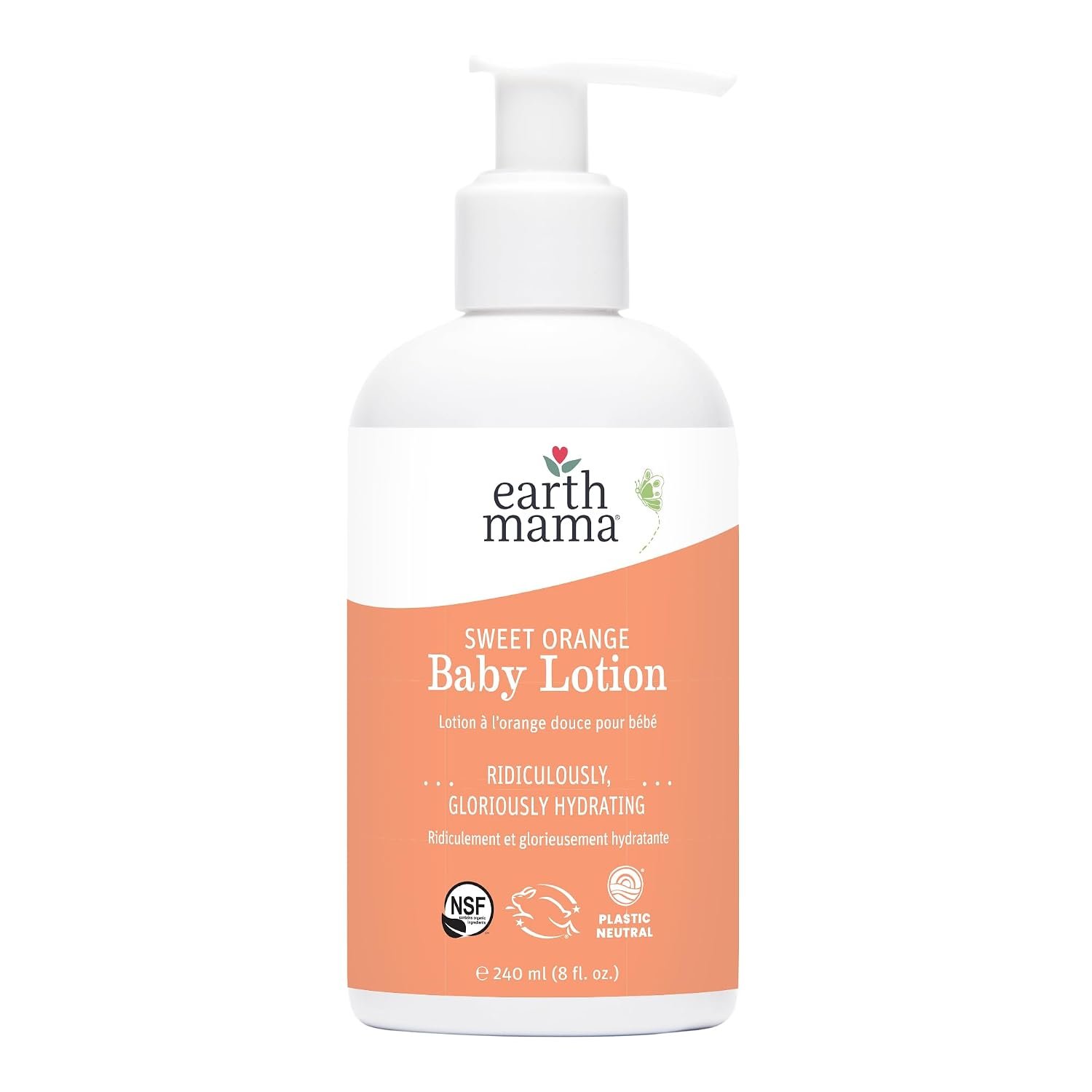 Earth Mama Sweet Orange Baby Lotion | Moisturizing Body Lotion for Dry Skin, Newborn Sensitive Skin Care, Face Moisturizer for Babies & Kids with Shea Butter, Calendula & Aloe, 8 Fl Oz