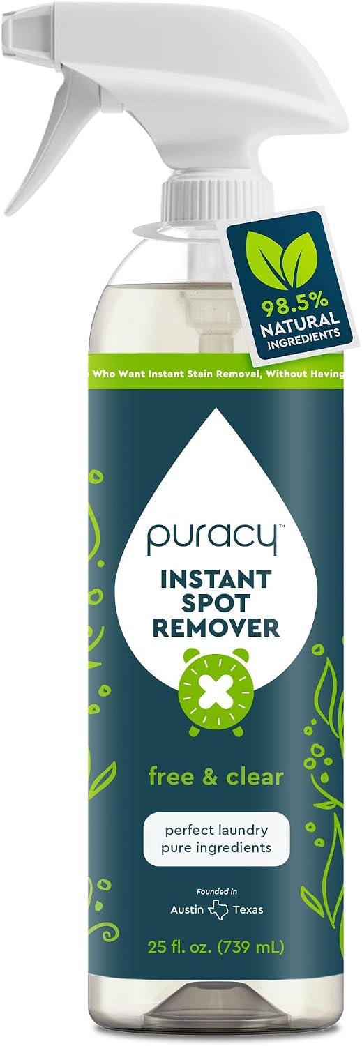 Puracy Laundry Stain Remover for Clothes Laundry – Carpet Stain Remover Carpet Spot Cleaner Couch Stain Remover – Clothes Spray, Free & Clear – Instant Spot Remover, 25 Fl Oz (Pack of 1)