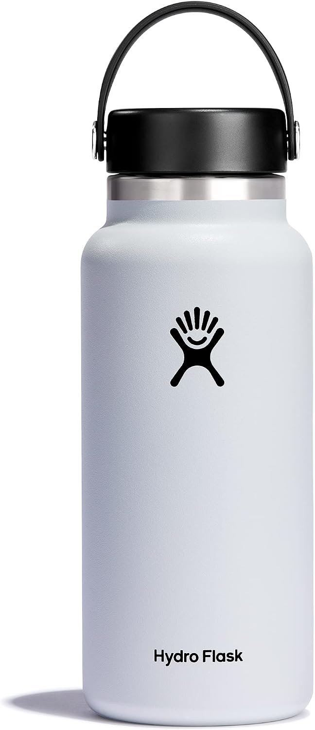 Hydro Flask Water Bottle – Insulated Stainless Steel – Wide Mouth Flex Lid, Non Spill, Leakproof and Refillable in 32 Oz White