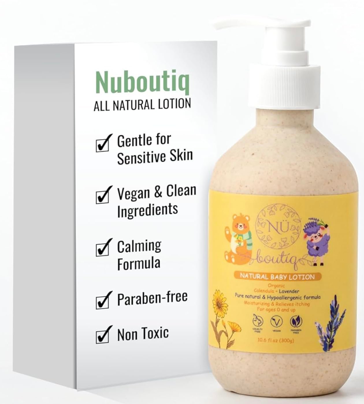 Organic Vegan Baby Lotion – Calendula & Lavender for Gentle Moisturizing Sleep-Time Moisture, Newborns & All Skin Types Eco-Friendly Biodegradable Bottle – 10.6 Fl Oz
