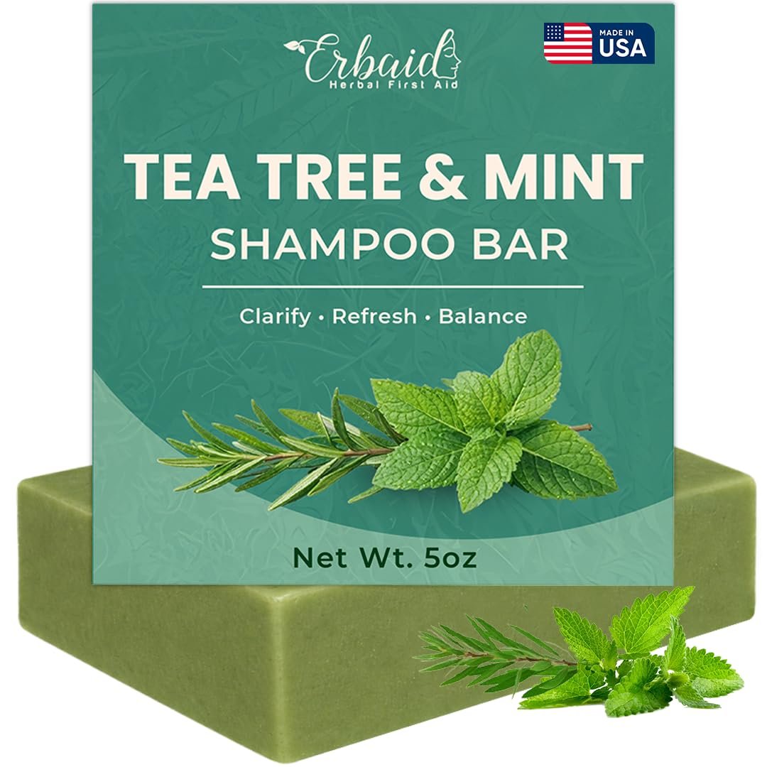 Tea Tree Shampoo Bar with Mint – Solid Shampoo for Oily Scalp & Buildup | Natural Clarifying Shampoo Bar – Sulfate Free, & Cooling Peppermint – Travel Friendly Bar Shampoo, Hair Soap – 5 oz
