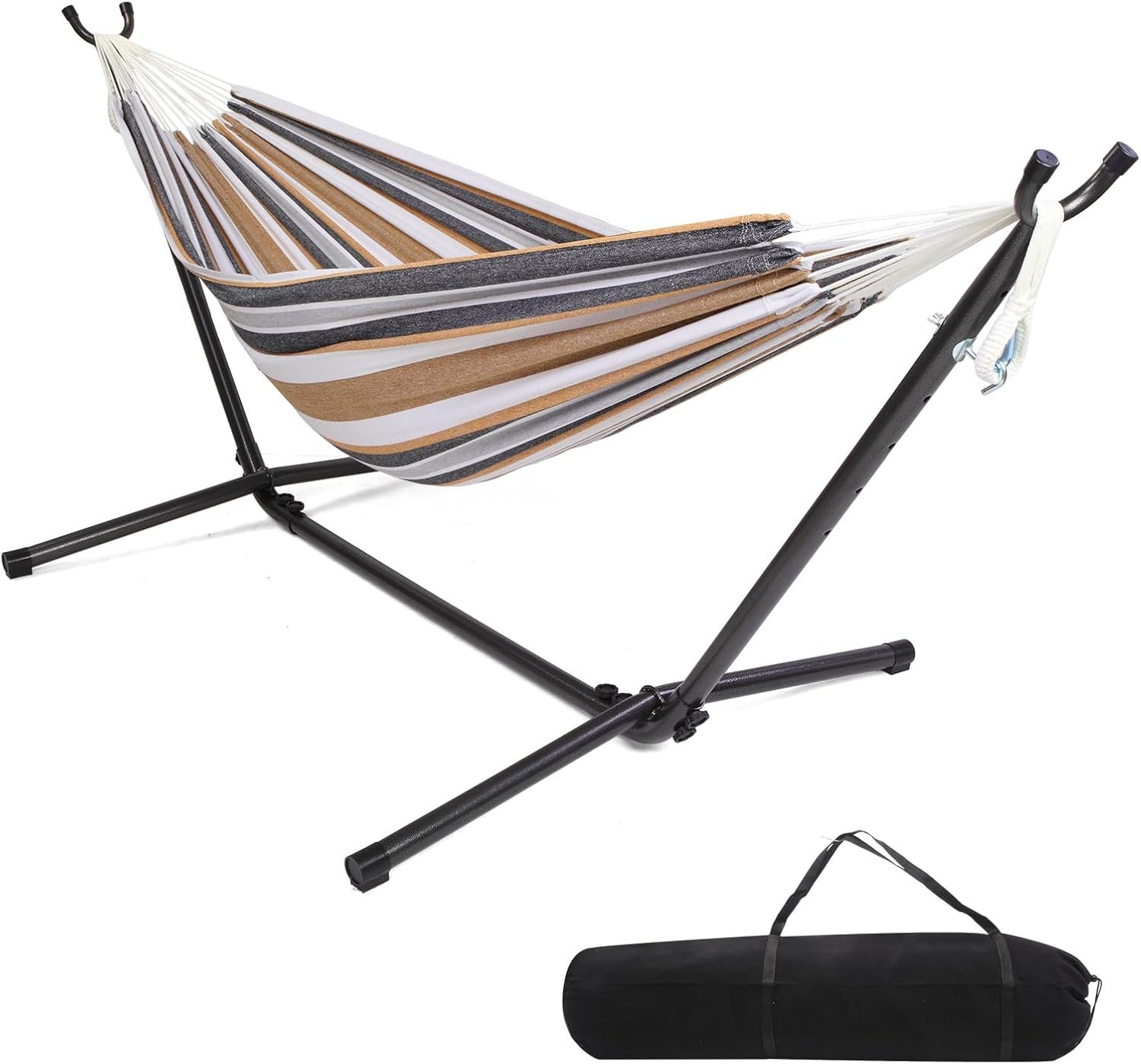 550 LBS Capacity Double Hammock with Stand Included with Portable Carrying Bag, Heavy Duty 2-Person Hammock for Outdoors & Indoors – Desert Stripe, Series TDCTZ1 – Desert Stripe