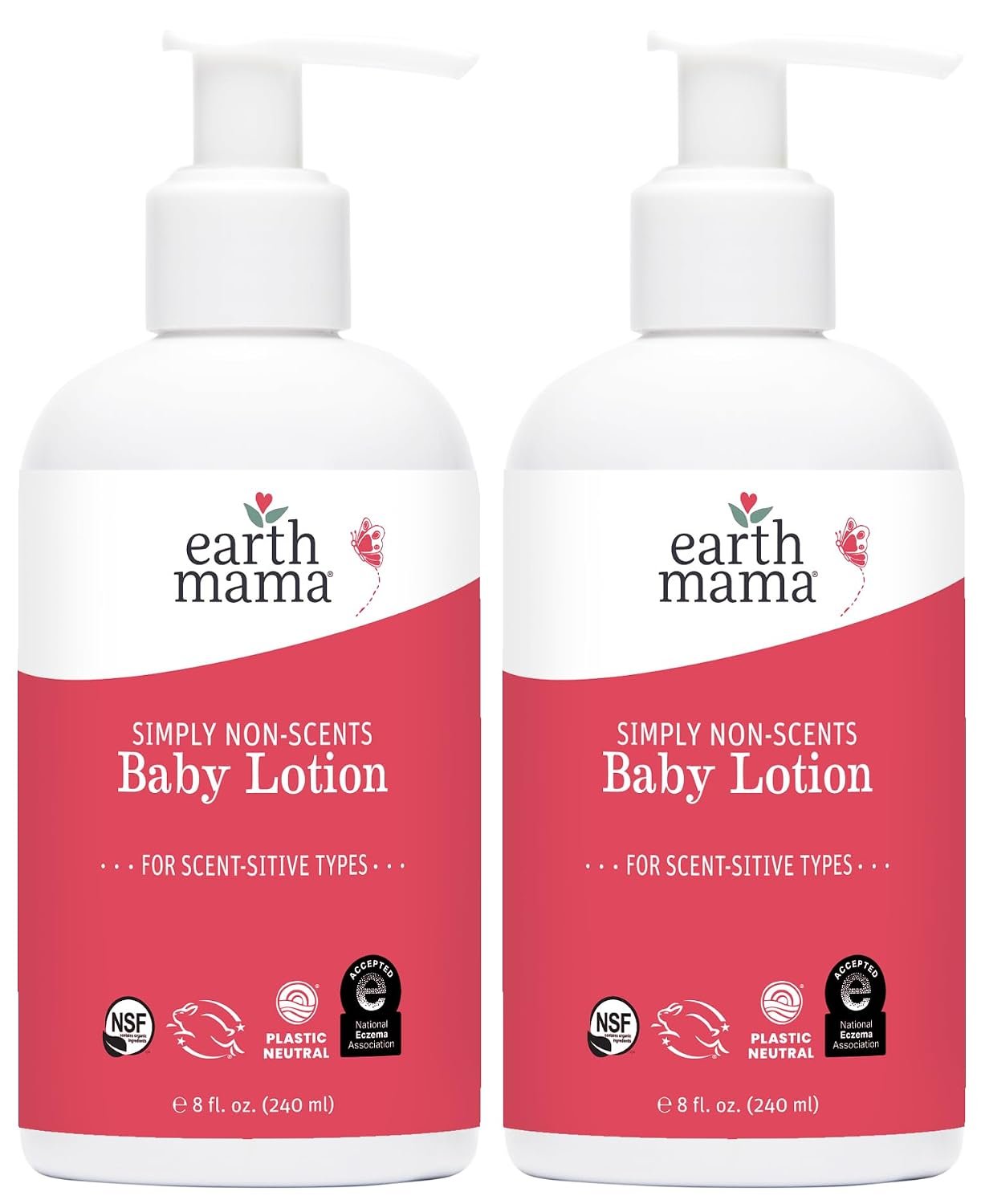 Earth Mama Simply Non-Scents Baby Lotion for Dry Skin, Calendula Cream for Newborn Skin Care, Children’s Moisturizer with Aloe Juice, Rooibos, & Shea Butter, Fragrance Free, 8-Fl oz (2-Pk)