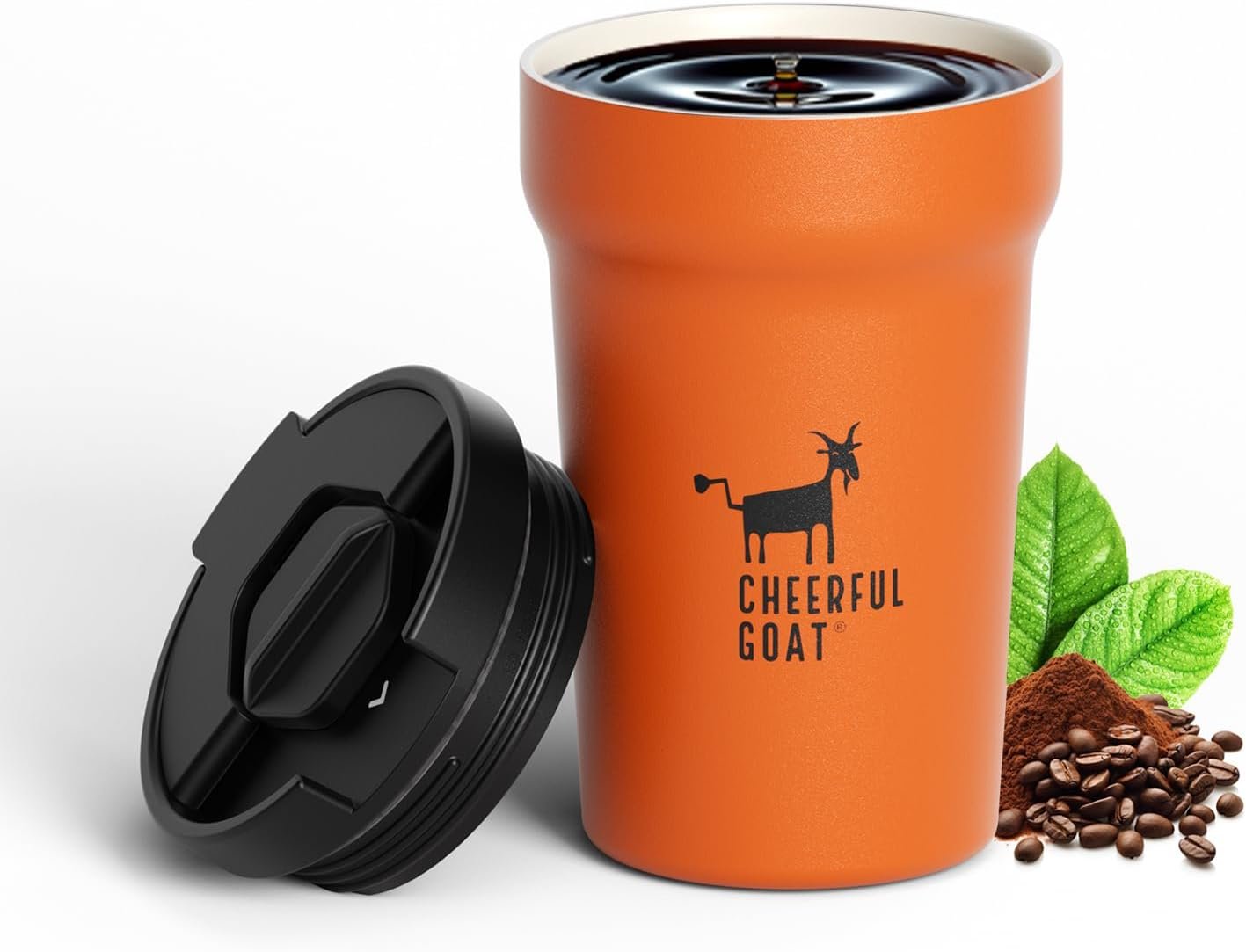 CHEERFUL GOAT Insulated Coffee Mug – Stainless Steel Travel Coffee Tumbler with Ceramic Liner, 12oz Coffee Cup for Hot and Cold Water Coffee at Home, Office, or On the Go (orange)