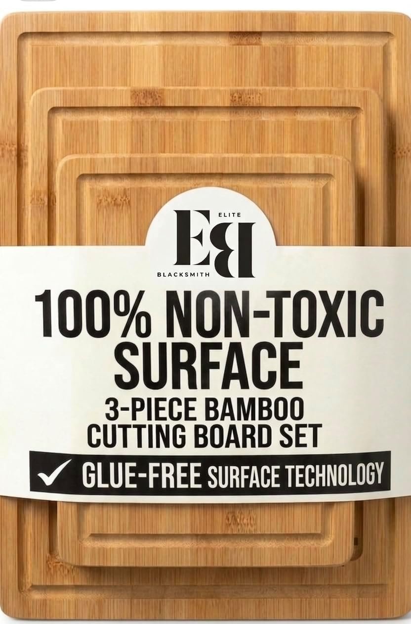 Bamboo Cutting Board Set of 3 (15″×10″, 12″×8″, 9″×6″) – Crack Resistant Boards with Deep Juice Grooves, Handles & Care Guide – Butcher Block for Meat, Veggie & Charcuterie Board