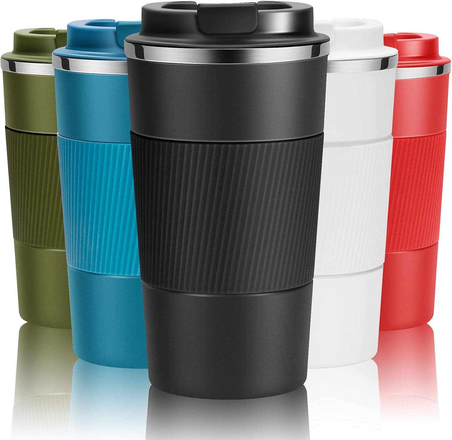 YINJOYI 17oz Travel Coffee Cups Insulated Mug Thermal Tumbler to Go with Lid Leak Proof Reusable Stainless Steel Coffee Mug Spill Proof for Hot and Iced Cold Drinks (Black, 510ml)