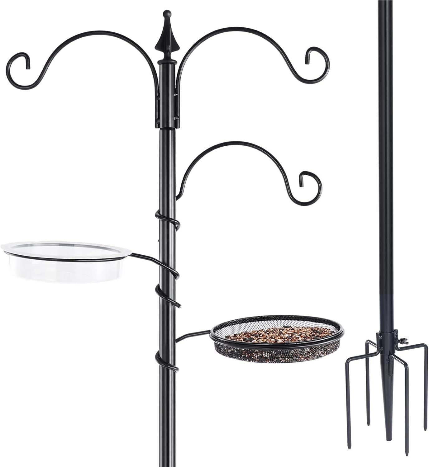 Backyard Expressions Bird Feeding Station Kit – 75″ Bird Feeder Pole with 5 Prong Base and Stand for Outdoors – Black